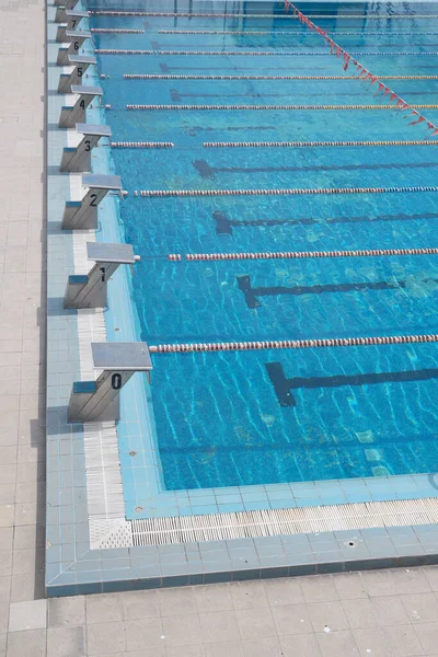 Outdoor Sports Swimming Pool Lanes Bollards Jumping — Stock Photo, Image