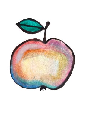 Yeşil yapraklı pembe olgun elma, beyaz arkaplanda izole..