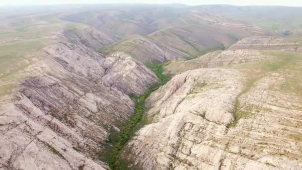 Drone Flying Dry Gorge Mountainous Area Central Asia Smooth Rocks — Stock Video