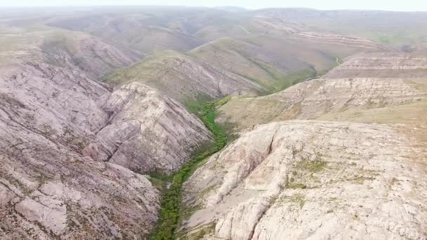 Drönaren Flyger Över Torr Ravin Ett Bergigt Område Centralasien Mjuka — Stockvideo