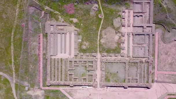Taraz Akyrtas Palace Complex Foundation Ruins Side View Main Gate — Stock Video
