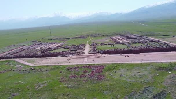Akyrtas Palace Complex Taraz City Kazakhstan Ruined Walls Ancient Arabic — Stock Video