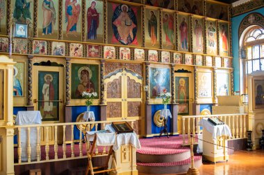 SHYMKENT, KAZAKHSTAN - 24 HAZİRAN 2023: Kazan, Kazakistan 'daki Tanrı' nın Annesi 'nin ikonu onuruna tapınağın içi