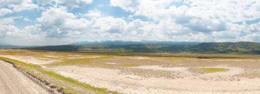 Panorama of southern Kyrgyzstan, view of high mountain plateau on the road to Kelsuu lake clipart