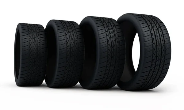 3d render otomobil lastikleri toplandı (beyaz ve kırpma yolunda izole edildi)