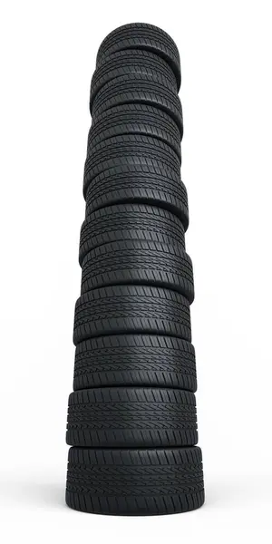 3d render otomobil lastikleri toplandı (beyaz ve kırpma yolunda izole edildi)