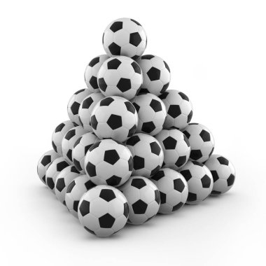 3d render futbol topu grubu (beyaz ve kırpma yolu üzerinde izole)