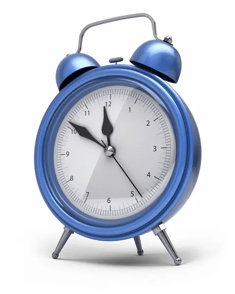 Трехмерный Рендеринг Blue Alarm Clock Изолирован Белом Обрезке Пути — стоковое фото