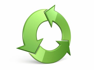 3d geri dönüşüm sembolü ön görünümü (kırpma yolu ve beyaz üzerinde izole)