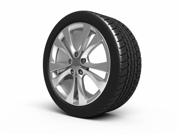 Automobile Tires and wheels render (isolated on white and clipping path)