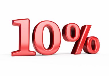 % 10 kırmızı render (beyaz ve kırpma yolunda izole)