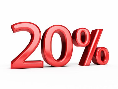 % 20 kırmızı render (beyaz ve kırpma yolunda izole)