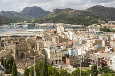 İspanya, Cartagena 'nın panoramik görüntüsü