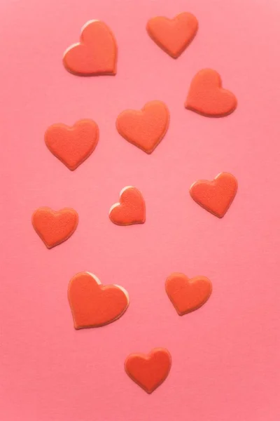Red Hearts Pink Paper Table — Stock Photo, Image