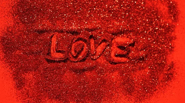 Κόκκινο Λαμπερό Φόντο Λάμπει Αγάπη Κείμενο — Φωτογραφία Αρχείου