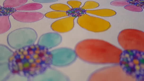 Handritade Akvarell Blommor Med Penna Kontur Vitt Papper — Stockvideo