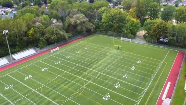 Aerial Drone Video Rotating Right Left Filming Football Field Public — Stock Video