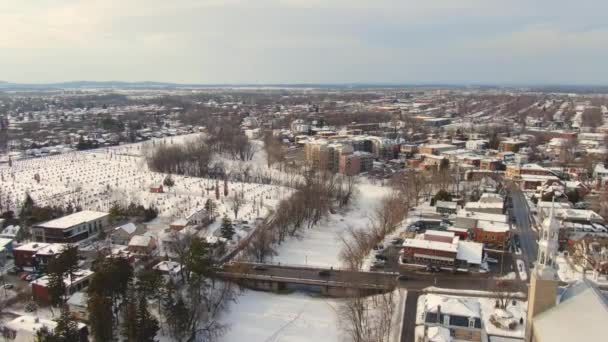 Drone Βίντεο Περιτροπής Από Δεξιά Προς Αριστερά Στο Eustache Χειμώνα — Αρχείο Βίντεο