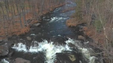 Brownsburgh-Chatham şehrindeki nehrin akıntısına doğru inen vinç görüntüsü.