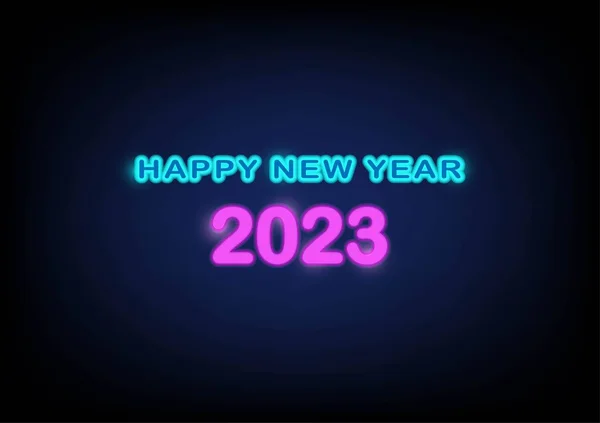 Gelukkig Nieuwjaar 2023 Tekst Neon Achtergrond Voor Vakantie Wenskaart Flyers — Stockvector