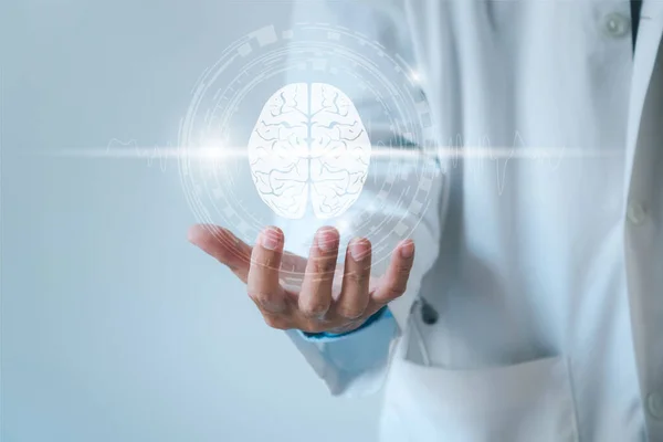 Doctor Hand Brain Illustration Medical Technology Concept — Photo