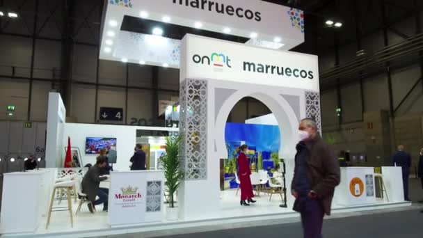 Madrid Spain January 2022 People Working Morocco Stand Fitur International — Vídeo de Stock