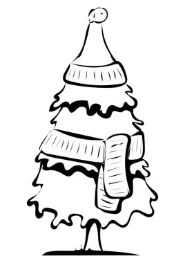 Christmas tree with hat and scarf