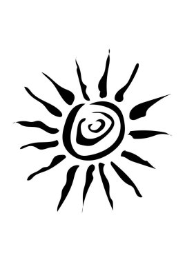 Vektör çizimi. Beyaz arkaplanda siyah güneş.