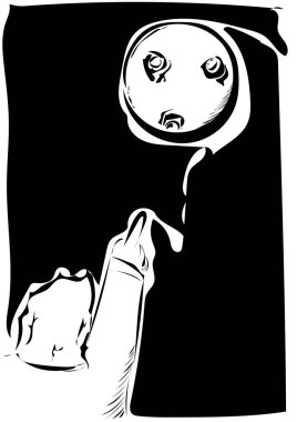 vector illustration of a cartoon, Someone points to the moon in the sky