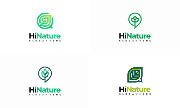 Conjunto Natureza Talk Logo Template Design Olá Natureza Logotipo Desenhos — Vetor de Stock