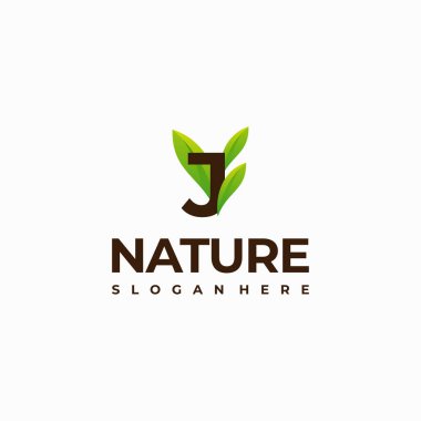 J harfi yaprağı ilk doğal logo tasarımları, Modern Harf yeşil doğa logo vektör çizimi illüstrasyonu