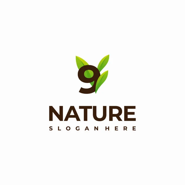 Número Folha Natureza Inicial Logo Designs Moderno Número Verde Natureza — Vetor de Stock