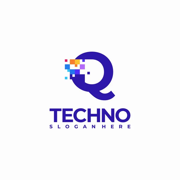Qピクセルレターロゴデザインテンプレート ピクセルテクノロジーロゴシンボルコンセプト — ストックベクタ