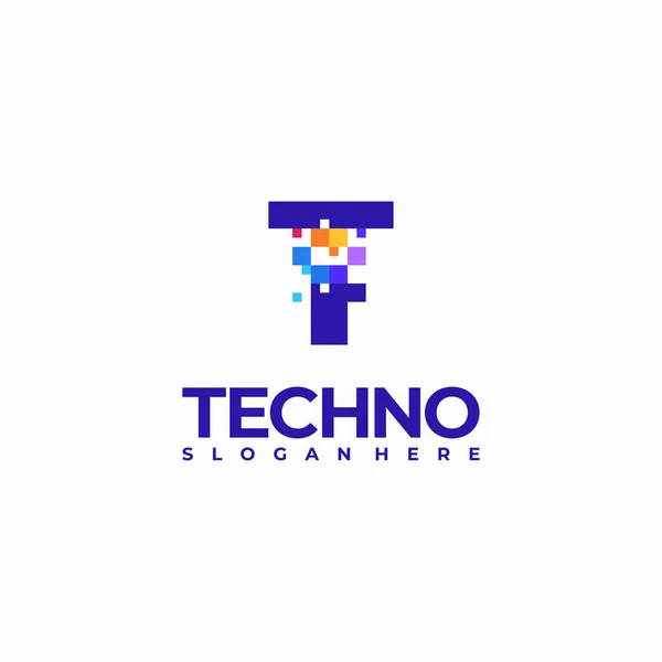Pixel Letter Logo Design Template Pixel Technology Logo Symbol Concept — Stock Vector