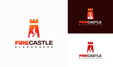 Fire Castle logosu konsept vektörü, Fire Shield logo şablon simgesi dizayn etti