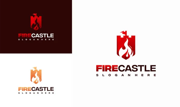 Stock vector Fire Castle logo designs concept vector, Fire Shield logo template icon