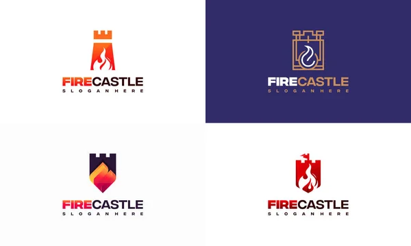 Zestaw Projektów Logo Fire Castle Wektor Koncepcji Ikona Szablonu Logo — Wektor stockowy