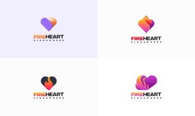 Fire Heart logosu konsept vektörü, Love Fire logo simgesi simgesi dizayn etti