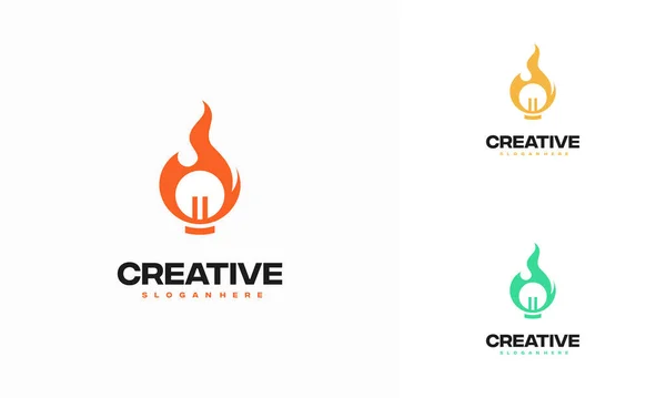 Creative Fire Bulb Logo Designs Conceito Vetor Inspiração Educação Logotipo — Vetor de Stock