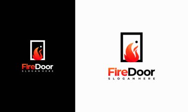 Fire Door logosu konsept vektör, Kapı ve Yangın sembolü logosu dizayn etti