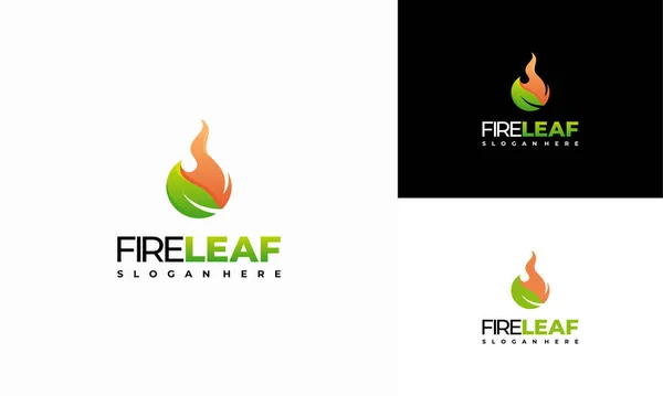 Fire Leaf Logosu Konsept Vektörü Tasarladı Eco Green Alternatif Enerji — Stok Vektör
