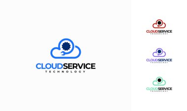 Bulut Servis logosu konsept vektörü, Cloud Gear Security logo şablonu ikonu dizayn etti