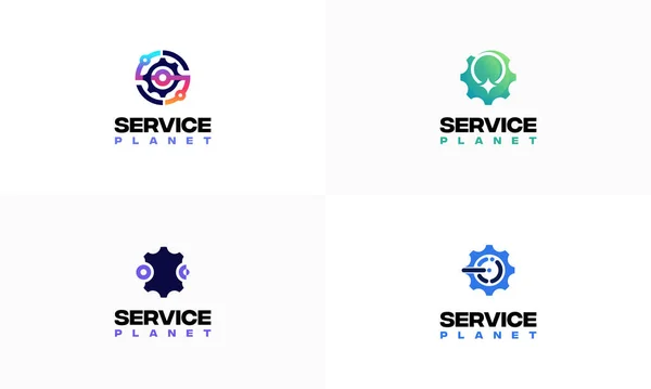 stock vector Set of Service Planet logo designs concept vector, Planet and Gear Mechanic logo template