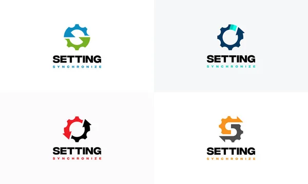 Set Mechanic Logo Designs Concept Vector Gear Synchronize Logo Template — Stock Vector