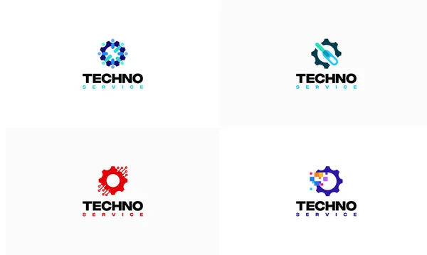 Zestaw Narzędzi Technologia Logo Projektuje Ilustrację Wektora Koncepcji Mechaniczne Logo — Wektor stockowy