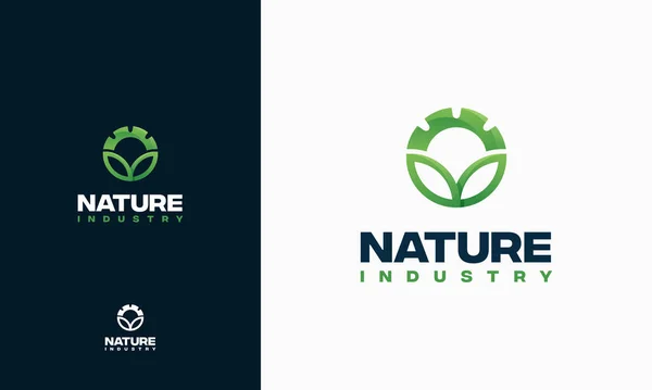 Logotipo Tecnologia Natureza Vetor Máquina Folha Engrenagem Ícone Modelo Logotipo — Vetor de Stock