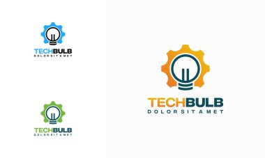 Teknik Ampul Logosu konsept vektörü, Ampul Fikri ve Gear logo simgesi simgesi dizayn etti