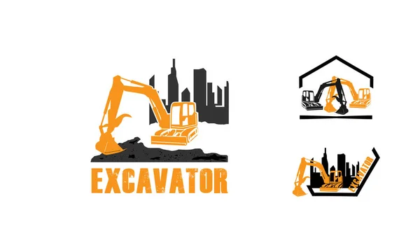 Conjunto Diseños Logotipo Del Vehículo Construcción Vector Logotipo Excavadora — Vector de stock