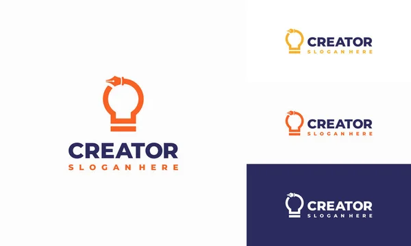 Créateur Logo Conçoit Vecteur Concept Ampoule Idée Modèle Logo Crayon — Image vectorielle