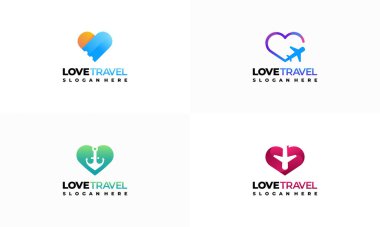 Love Travel Logo seti konsept vektörü, Seyahat Acenteleri logo sembolü dizayn etti
